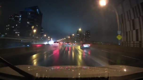 Moção Para Frente Placa Condução Noite Gardiner Expressway Toronto Cidade — Vídeo de Stock