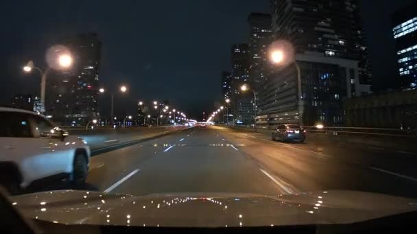 Motion Forward Night Driving Plate Auf Dem Gardiner Expressway Toronto — Stockvideo