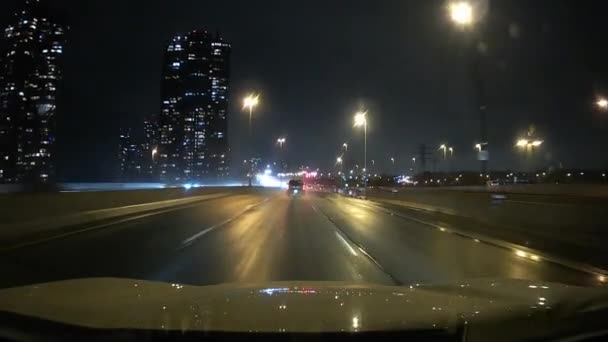 Motion Allant Avant Conduite Rapide Nuit Sur Gardiner Expressway Ville — Video