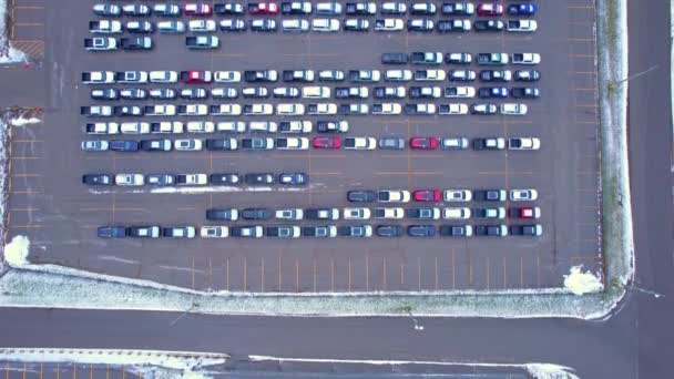 Flygfoto Bilförvaring Eller Parkeringsplats Med Nya Och Begagnade Fordon För — Stockvideo