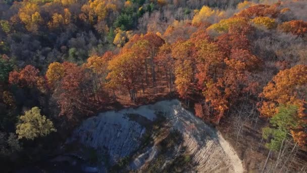 Légi Felvétel Szerint Őszi Szezonban Hatalmas Szikla Volt Erdőben Őszi — Stock videók