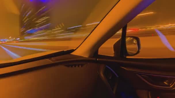 Viajar Alta Maneira Durante Noite Timelapse Vista Câmara Pilar Carro — Vídeo de Stock