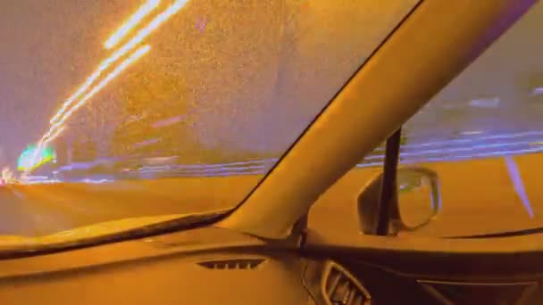 Travel High Way Night Timelapse Camera View Car Pillar Long — Stock Video