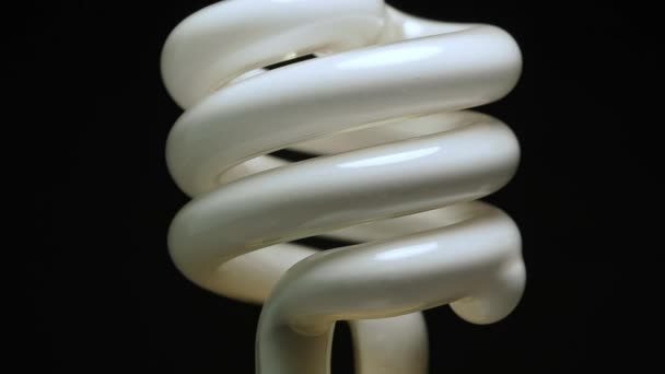 Fluorescent Lamp Bulb Close Macro View Spiral Tube Lightbulb Rotation — Stock Video