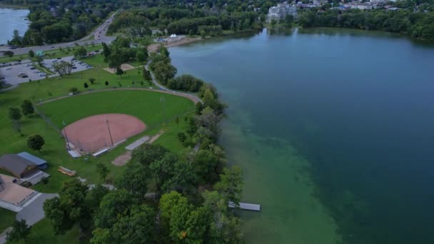 Orillia Stad Noord Ontario Canada Met Uitzicht Smith Bay Lake — Stockvideo