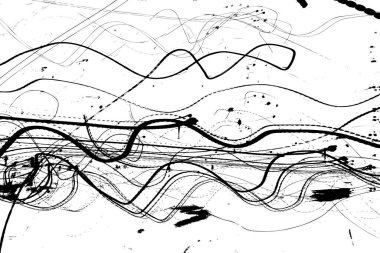 Kalem ya da kalem fırçası. Kaotik rastgele çizilmiş soyut siyah beyaz desenler çizilmiş. Rastgele karalama kapakları, posterler ve kartlar. Siyah kömür kalem taslak doku Vektörü.