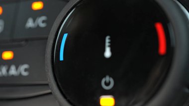 Durum LED ile iklim kontrol düğmesi düğmesi. Makro, kapat. Bir arabanın havalandırma sistemine fan hızını ayarlar.