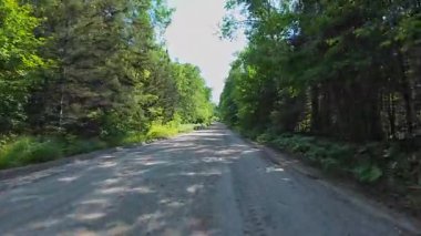 Sürücü plakası, doğal güzellik ve macera sergiliyor. Çakıl yolu ve vahşi doğa boyunca birinci şahıs manzarası Ontario Kanada 'nın kraliyet arazisinin yakınından geçiyor. Dağlık yolda yolculuk.