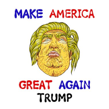 Donald Trump çizim karakteri, Amerikan başkanının tasviri. Trump, Birleşik Devletler Başkanı. Amerika 'yı Yeniden Harika Yap ifadesi. Vektör: Toronto, Ontario, Kanada - 24 Mart 2025
