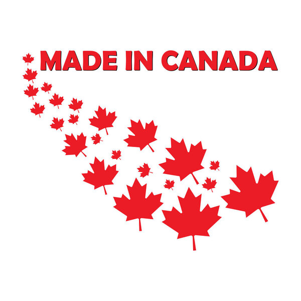 Made In Canada фраза на печати или этикетке как торговая марка. Производство в Канаде и производство на канадской земле. Эмблема подписи национальной продукции. Вектор.