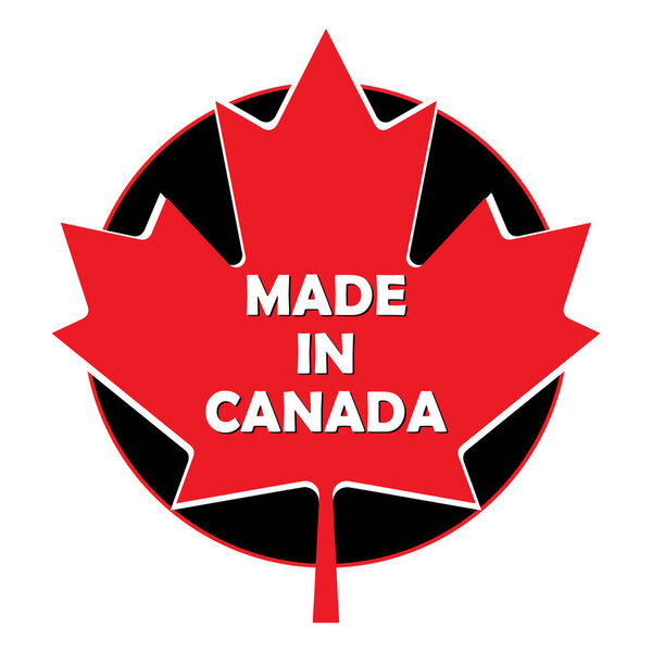 Сделано в Канаде. Канадское производство и производство на канадской земле. Марка Made in Canada template, на английском языке с картографическим листом. Вектор.