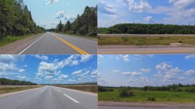 Sürücü plakası ön, yan sürücü ya da yolcu vagonu manzaralı. Tüm pencereler manzaralı. Ontario Karayolu 'ndan geçen otoban ve orman arazisi POV' u. Burk Şelalesi.