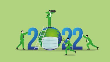 ESG ve yeşil iş politikası kavramı. 2022 yılında yeşil görüşlü iş adamının takım çalışması. Karbondioksit ağ sıfır emisyon, karbon ayak izi, dikim ağacı, küresel sera gazı, dünyayı kurtarmak.