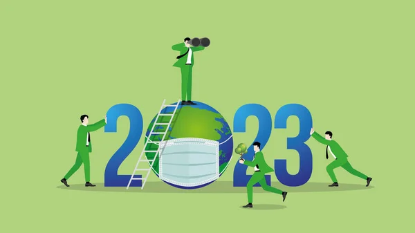 Esgとグリーンビジネスの考え方 2023年に緑のビジョンビジネスマンのチームワーク 二酸化炭素排出量ゼロ 二酸化炭素排出量 植林木 温室効果ガス 世界を救う — ストックベクタ