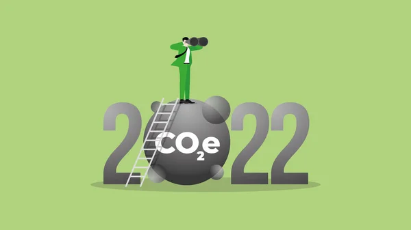 2022年におけるEsg グリーンビジネス政策の考え方 ビジョン事業者は双眼鏡を使う 温室効果ガスの排出ゼロ 二酸化炭素排出量 二酸化炭素排出量 世界を救う — ストックベクタ