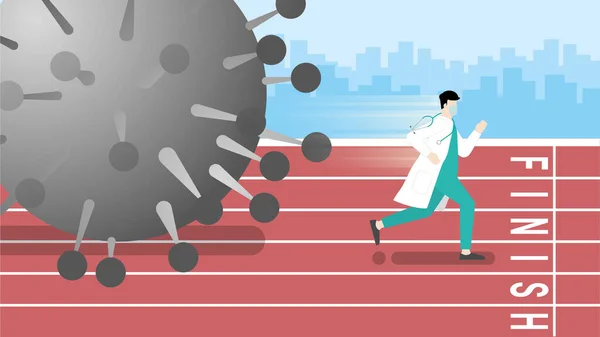 Asian Medical Win Covid Corona Virus Pandemic Impact Doctor Running — Stock Vector