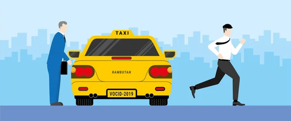 Naléhavá Koncepce Životního Stylu Kancelář Běží Zatímco Obchodník Vezme Taxi — Stockový vektor