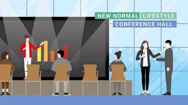 Nuovo Stile Vita Normale Nel Concetto Sala Conferenze Presentazione Affari — Vettoriale Stock