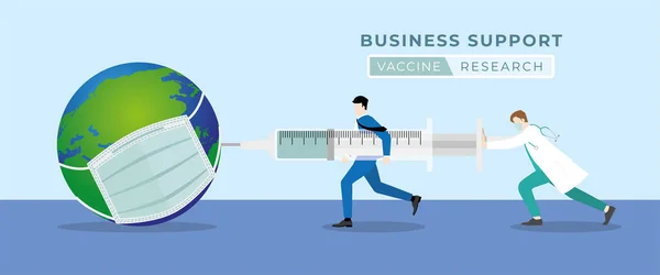 Podnikatelská Podpora Výzkumu Lékařských Vakcín Podnikatel Který Pomáhá Lékaři Aplikovat — Stockový vektor