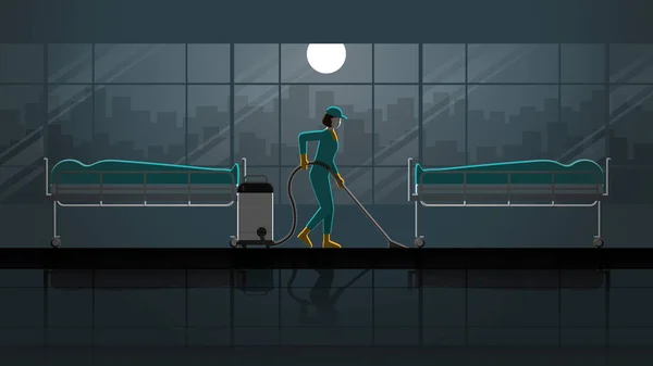 Schrik Concept Van Een Schoonmaakster Die Werkt Het Mortuarium Ziekenhuis — Stockvector