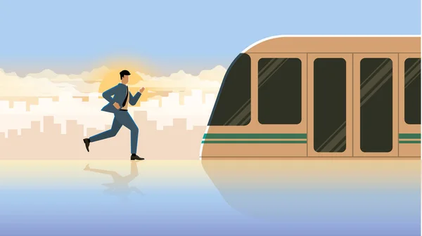 Apresse Empresário Correr Para Primeiro Trem Estação Transporte Público Ocupação —  Vetores de Stock