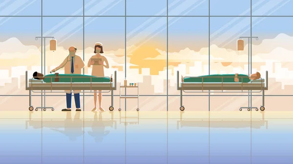 Scena Medyczna Starszy Lekarz Pielęgniarka Zamierzają Pracować Check Chory Pacjent — Wektor stockowy
