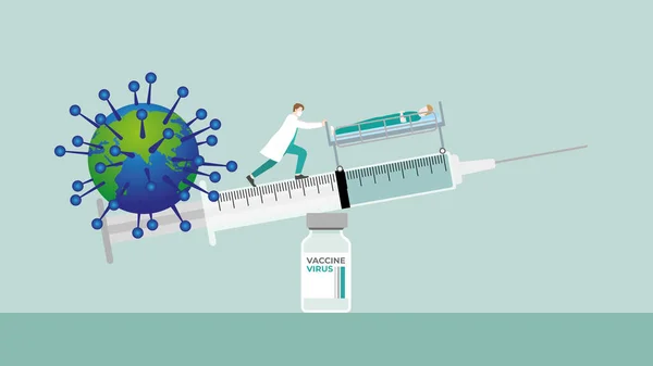 Medicinskt Fallkoncept Läkaren Håller Balansen Sprutan Vaccinflaskan För Virus Och — Stock vektor
