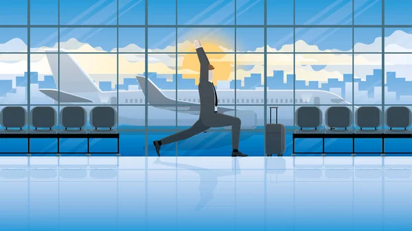 Posture Yoga Homme Affaires Aéroport International Attente Vol Affaires Position — Image vectorielle