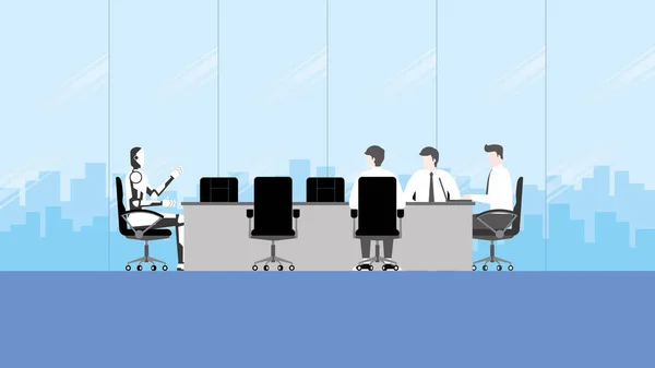 Ofis Konferans Odasında Bir Toplantısında Birlikte Çalışan Yapay Zeka Mekanizması — Stok Vektör