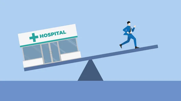 工作生活平衡概念 商人的工作和健康不平衡在不平衡的情况下从医院逃跑了 医疗保健与为金融业努力工作之间的生活方式比较 — 图库矢量图片