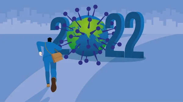 企業家は 2022年の数とウイルス パンデミックからのCovid 19コロナウイルスの世界的な問題として障害に直面するために実行されます 経済危機のビジネス概念 より大きな問題の挑戦 — ストックベクタ