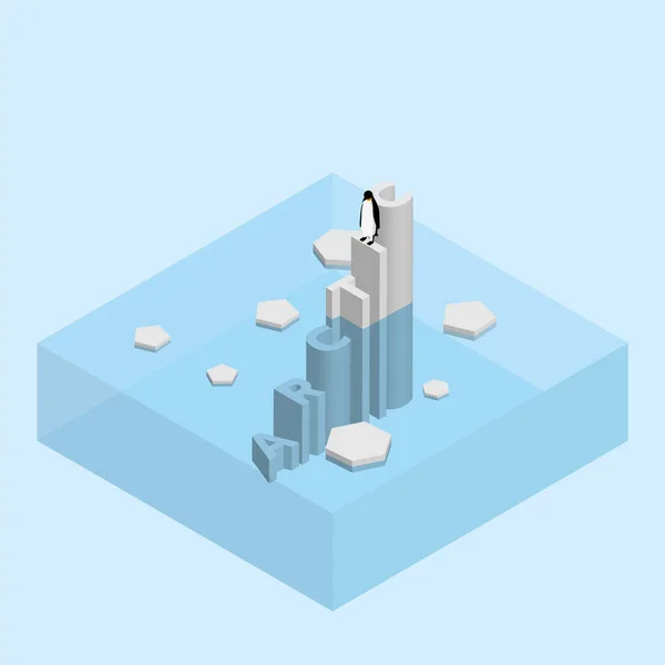 Pinguin Auf Textformulierung Eisberg Globale Erwärmung Und Eisschmelze Konzept Des — Stockvektor
