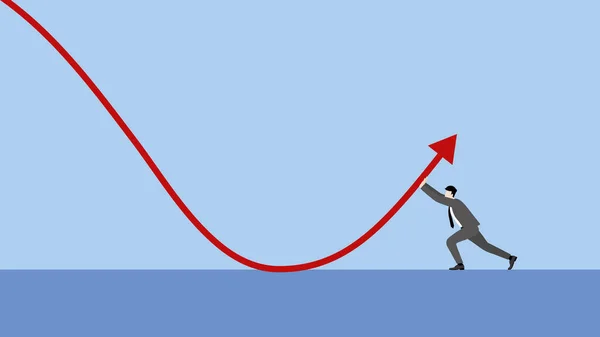 金融危機 景気後退 インフレ 景気後退 危機の概念の赤いグラフの最小限のスタイル ビジネスマンがビジネスチャートを押し上げる — ストックベクタ