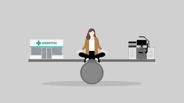 Work Life Balance Konzept Eine Meditationsfrau Sitzt Und Denkt Der — Stockvektor