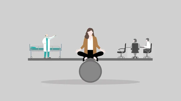 Work Life Balance Konzept Eine Meditationsfrau Sitzt Und Denkt Der — Stockvektor