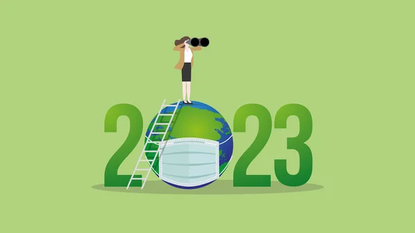 2023年におけるEsgとグリーンビジネス政策の考え方 ビジョンビジネスウーマンは双眼鏡を使う 温室効果ガスの排出ゼロ 二酸化炭素排出量 二酸化炭素排出量 世界を救う — ストックベクタ