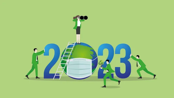 Esgとグリーンビジネスの考え方 2023年にグリーンビジョンビジネスウーマンのチームワーク 二酸化炭素排出量ゼロ 二酸化炭素排出量 植林木 温室効果ガス 世界を救う — ストックベクタ