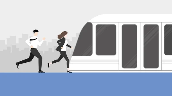 Eilige Büromenschen Rennen Gegen Die Zeit Zum Wartenden Zug Rush — Stockvektor