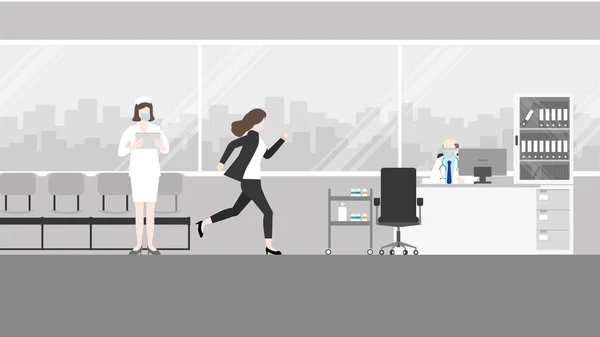 Hurry Office People Businesswoman Runs Doctor Appointment Hospital Rush Hour — Stockvector