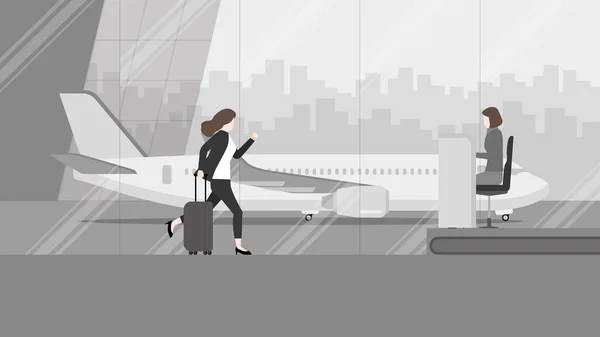 Business Trip Businesswoman Runs Ground Service Officer Counter Check International — Image vectorielle