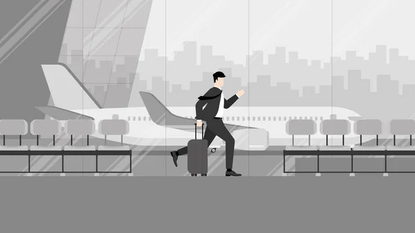 Бізнес Поїздки Бізнесмен Біжить Рейс Міжнародний Термінал Аеропорту Швидка Година — стоковий вектор
