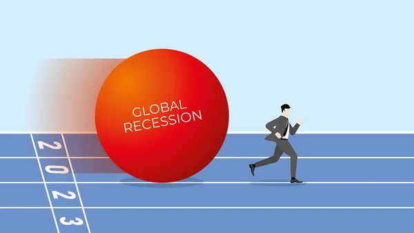 Global Recession Concept Year 2023 Businessman Runs Away Big Red — Stockový vektor