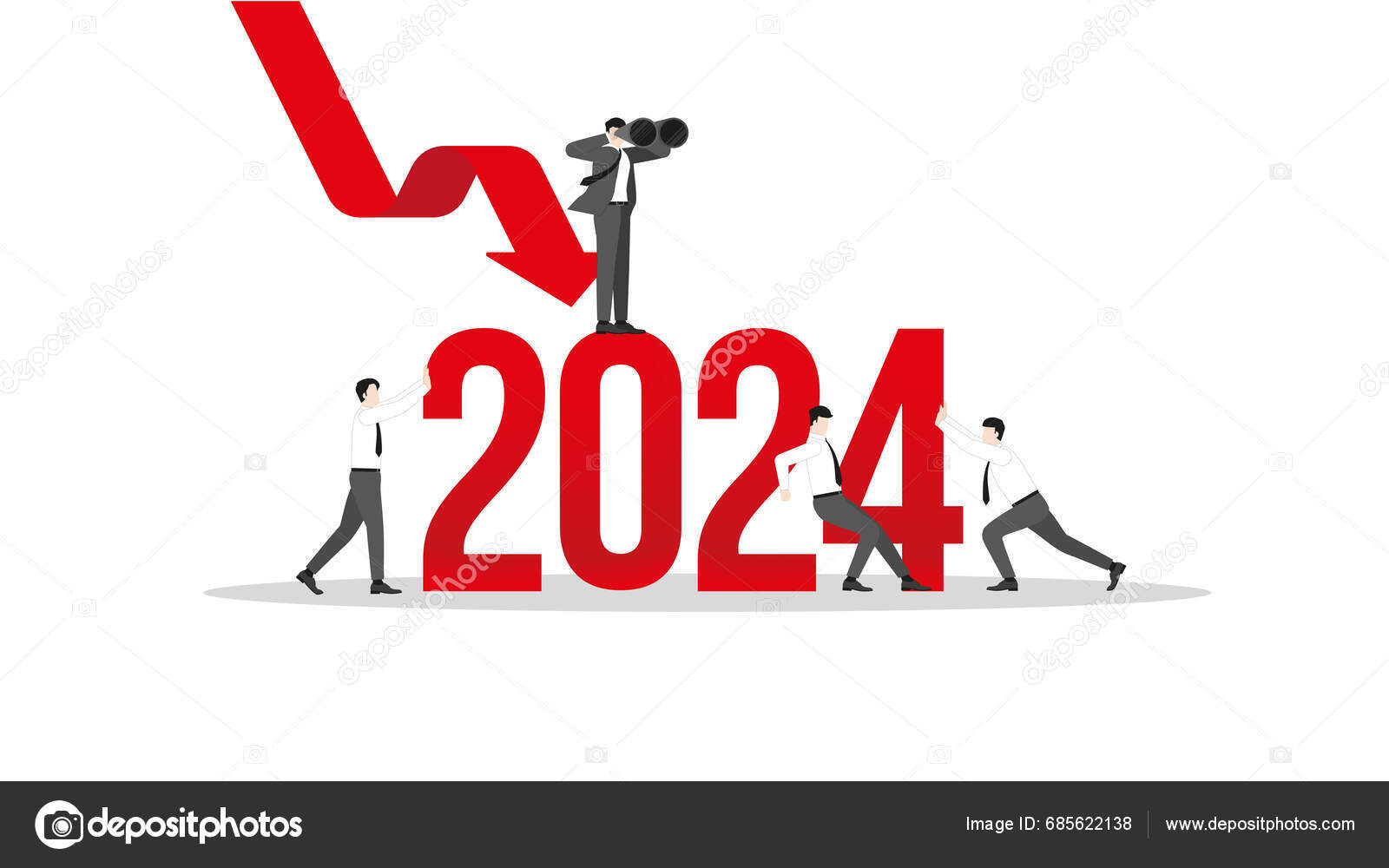 Global Recession Concept Year 2024 Vision Businessman Teamwork Stock