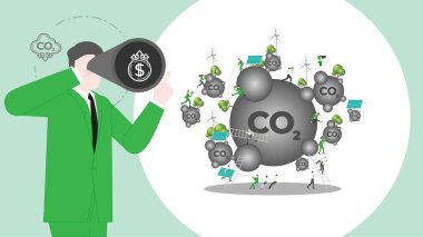 ESG sürdürülebilirlik iş vizyonu. Karbon ayak izi ve karbondioksitten karbon karbon dengeleyiciye karbon kredi görüşü. CO2 vizyonu