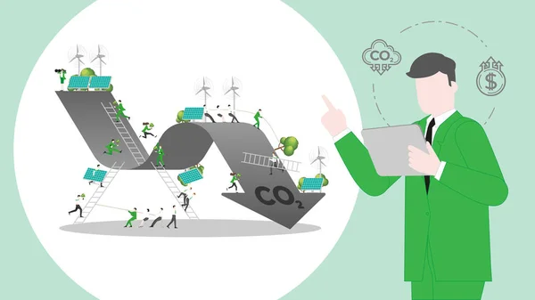 ESG sürdürülebilirlik iş politikası. Karbon kredisi, karbon ayak izi ve karbon dengelerini azaltarak hesaplanır. CO2 grafiğinin karı