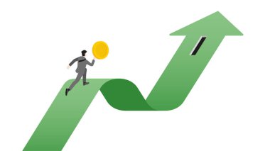 Elinde bozuk para olan bir iş adamı, artan bir Green Arrow grafiği üzerinde yatırımları artırmak için para yuvasına koşuyor. Kurumsal ve finansal konseptte kâr, strateji, zenginlik ve büyüme fırsatları