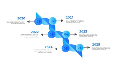 Basit zaman çizgisi altı adım bilgi grafiği tasarımı, Zaman Çizgisi Bilgisel etiket tasarım şablonu