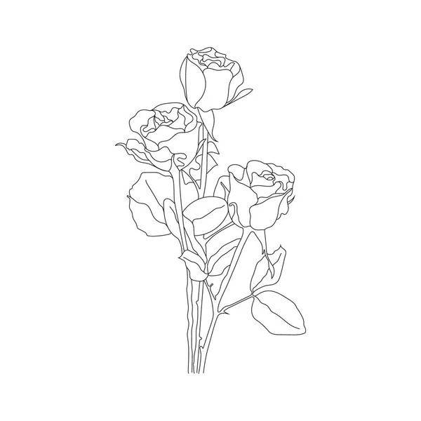 白色背景上的美丽花朵 黑线艺术崛起了 玫瑰手绘花 — 图库矢量图片