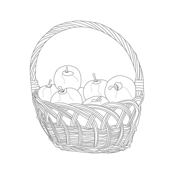 Illustration Basket Full Fruits Line Art Mode Apple Basket Art — Stock Vector