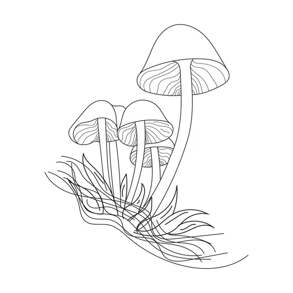 蘑菇线艺术 森林和收获的象征 黑线艺术 — 图库矢量图片